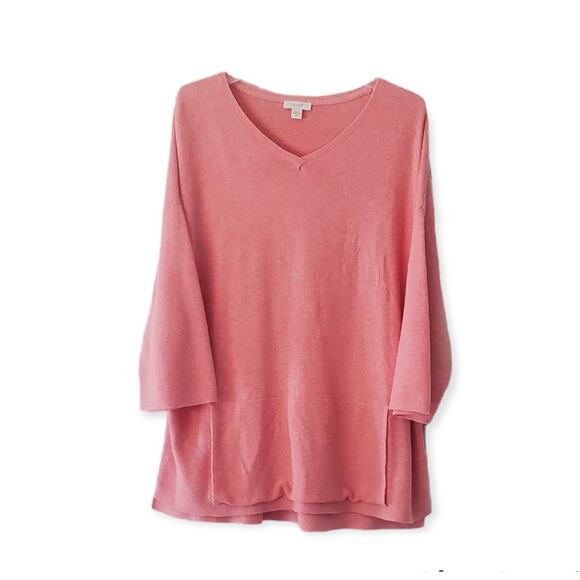 Pure Jill Powder Pink Cotton Wool Blend Ribbed Knit Boxy Casual Long Line Top - Picture 1 of 11